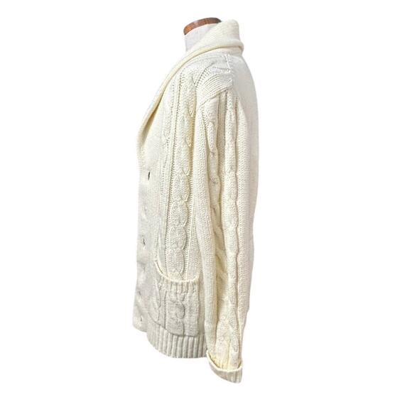 Vintage Wickbury Cable Knit Cardigan S Cream Shawl Collar Wood Buttons Cozy - Picture 10 of 10